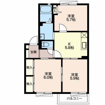 フォレスタ B(3DK/1階)の間取り写真