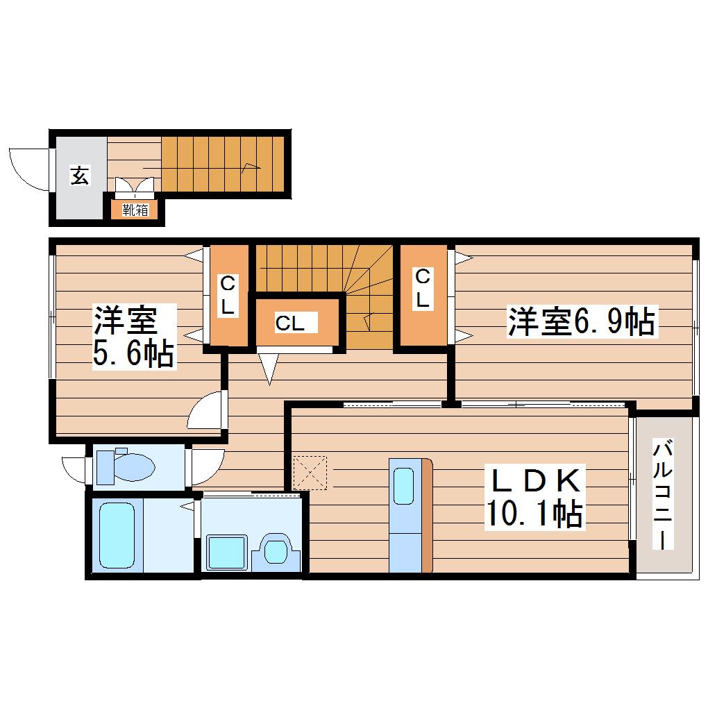 コンフォース・エス(2LDK/2階)の間取り写真