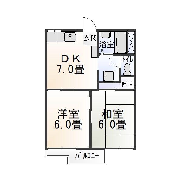 タウニィ山本 B棟(2DK/2階)の間取り写真