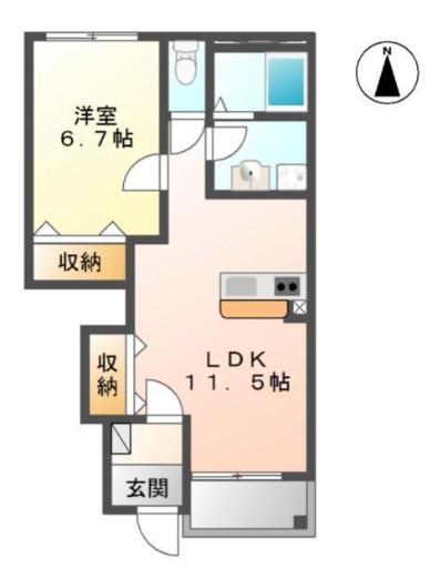 アンバーヒル(1LDK/1階)の間取り写真