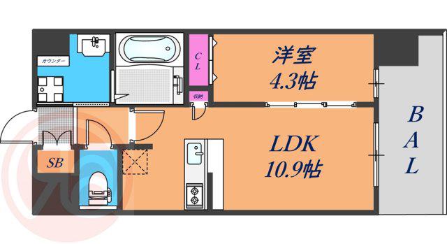 スプランディッド難波キャトル(1LDK/6階)の間取り写真