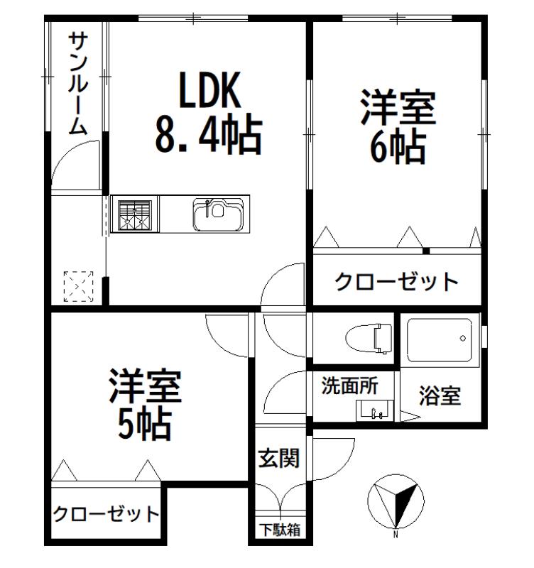 レブリーA棟(2LDK/2階)の間取り写真