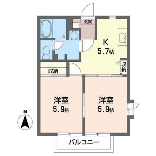 ローアン・アボードA棟(2K/1階)の間取り写真