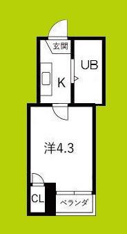 ハセロイヤル南住吉(1K/4階)の間取り写真