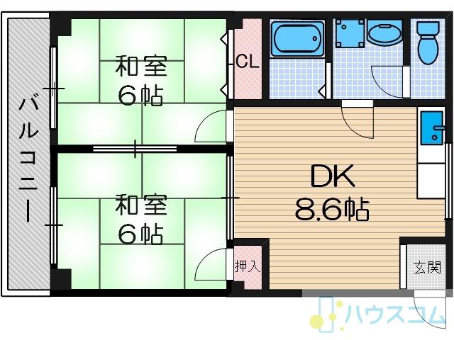 シャトーかわもと(2LDK/1階)の間取り写真