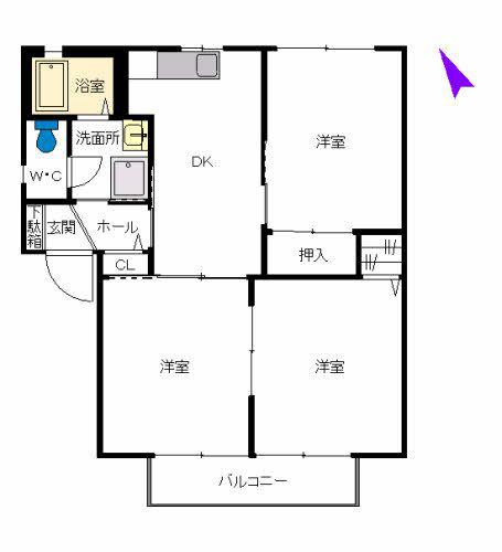 シャーメゾンアルテミス(3DK/2階)の間取り写真