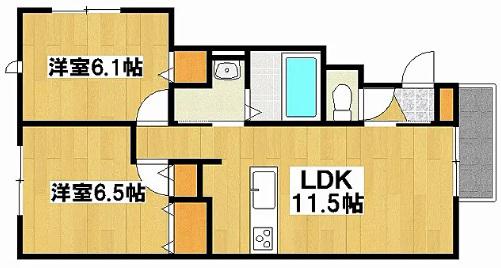 コンフォート岡寺(2LDK/1階)の間取り写真
