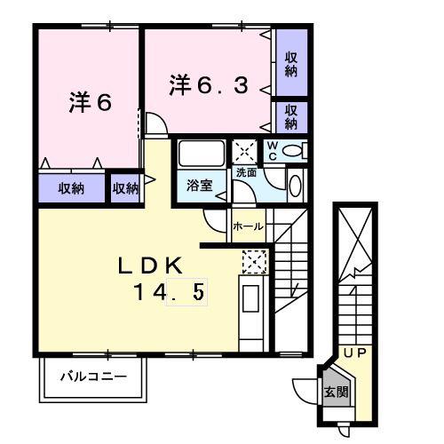 ドゥーベルジュA(2LDK/2階)の間取り写真