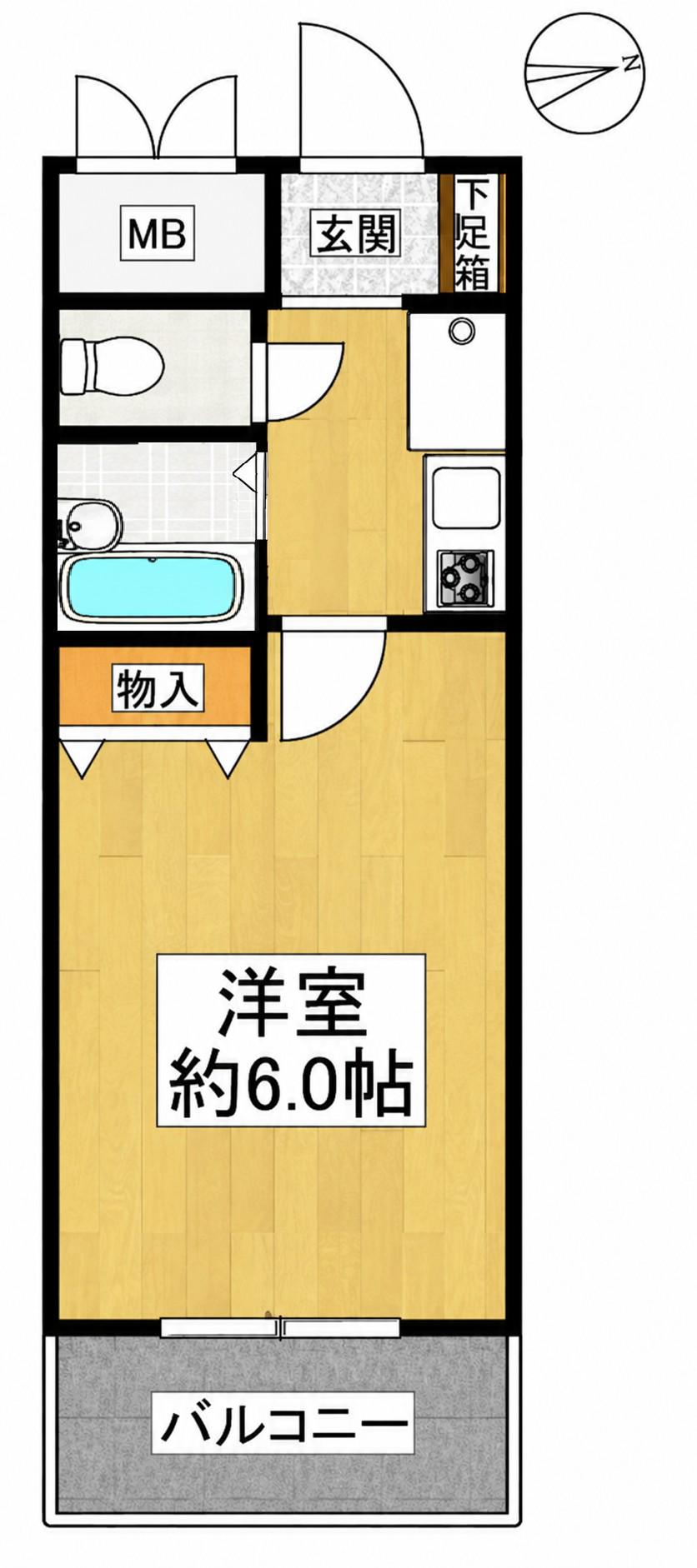 エスリード難波(1K/6階)の間取り写真