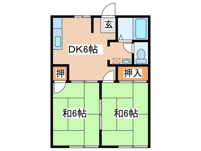 コーポ宮田D(2DK/1階)の間取り写真