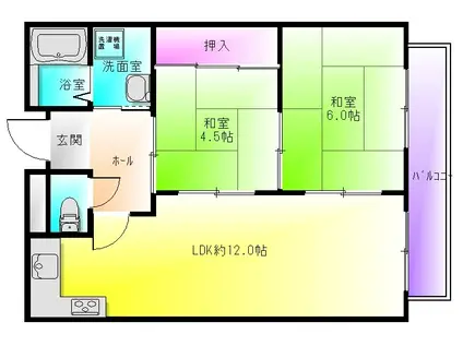 プレアール南亀井II(2LDK/3階)の間取り写真