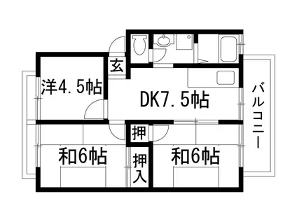 ハイツ椿園Ⅱ(3DK/1階)の間取り写真