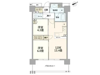 三田聖坂ガーデンレジデンス(2LDK/3階)の間取り写真