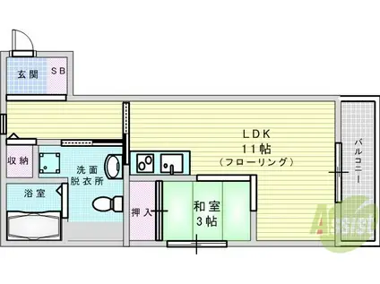 ロハス江坂(1LDK/2階)の間取り写真
