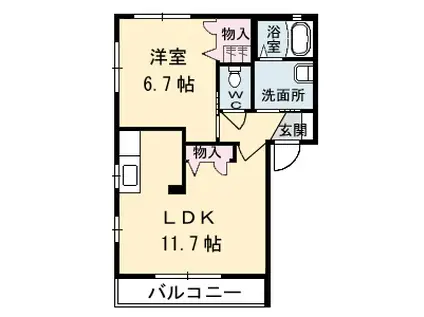 シャーメゾンさくら坂井町(1LDK/2階)の間取り写真
