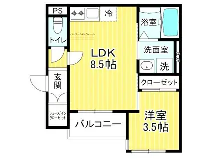 CALM三萩野(1LDK/3階)の間取り写真