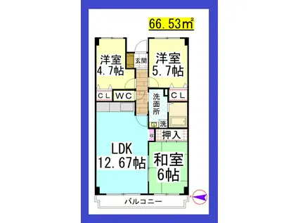 DL ウエストヒル湘南弐番館(3LDK/5階)の間取り写真