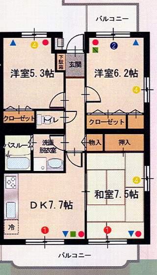 ジェンティーレ(3DK/4階)の間取り写真