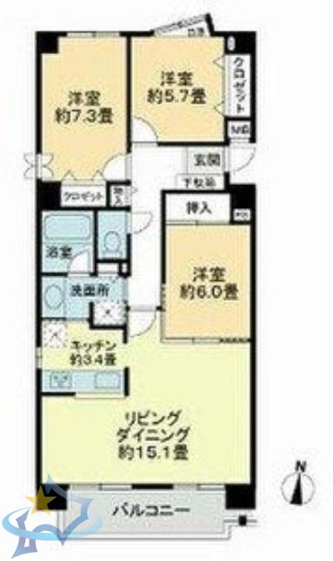 コートハウス山鼻(3LDK/2階)の間取り写真