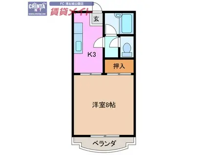 レジデンスタイコー(1K/3階)の間取り写真