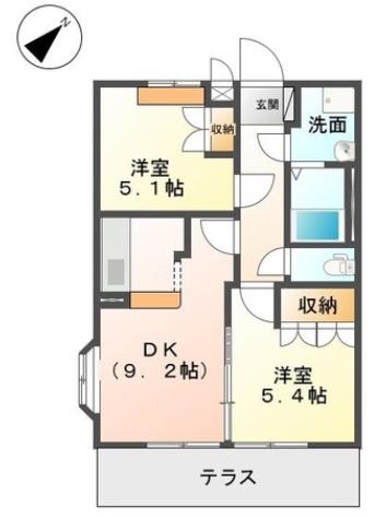 レインボーパレス(2DK/1階)の間取り写真