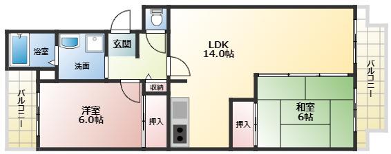グレープコート(2LDK/3階)の間取り写真