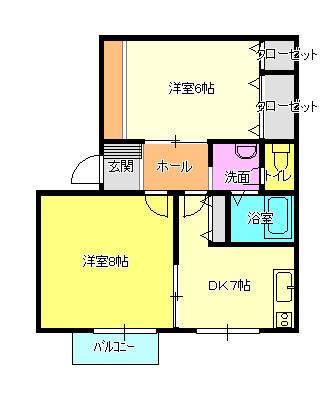 VILLAグランメール(2DK/1階)の間取り写真