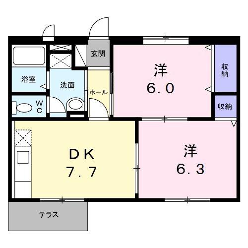 メゾンシャルマン(2DK/1階)の間取り写真
