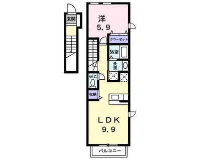 パンヴィラージュ(1LDK/2階)の間取り写真