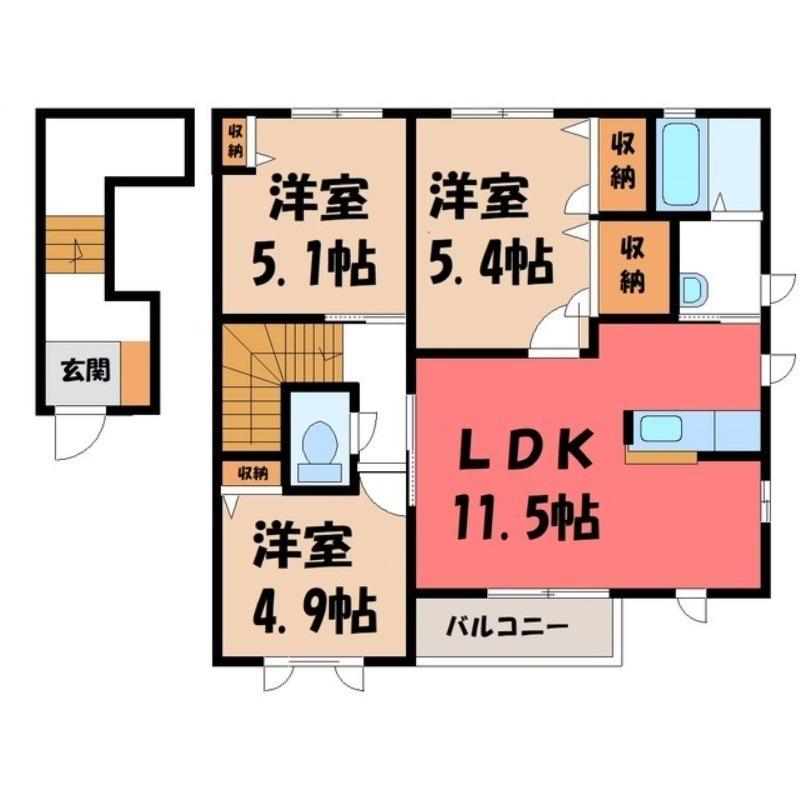 エスポワール B(3LDK/2階)の間取り写真