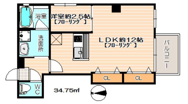 ジェンティーレ西公園(1LDK/3階)の間取り写真