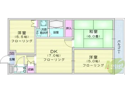 コンフォール壱番館(3DK/2階)の間取り写真