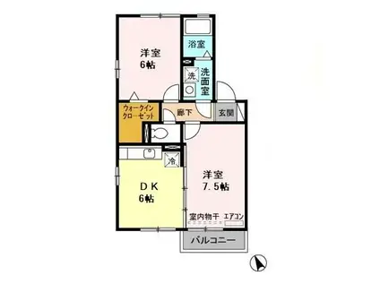 オーベンロープ(2DK/2階)の間取り写真