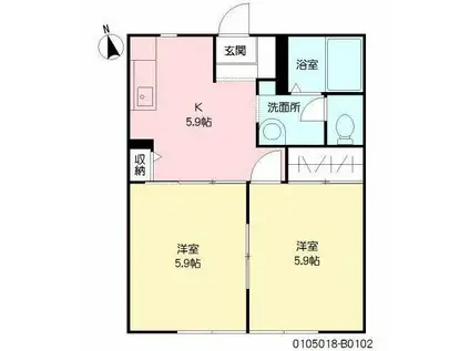 サングレイスII(2DK/1階)の間取り写真