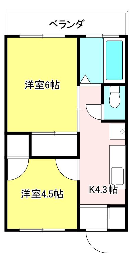 第1岸マンション(2K/2階)の間取り写真