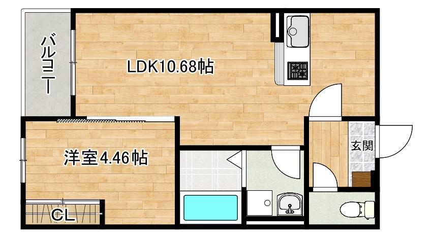 BRAVE BASE三萩野(1LDK/1階)の間取り写真