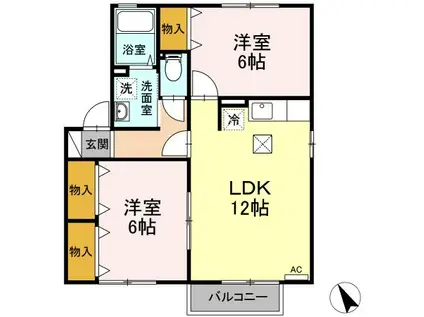 カリーノKII(2LDK/1階)の間取り写真