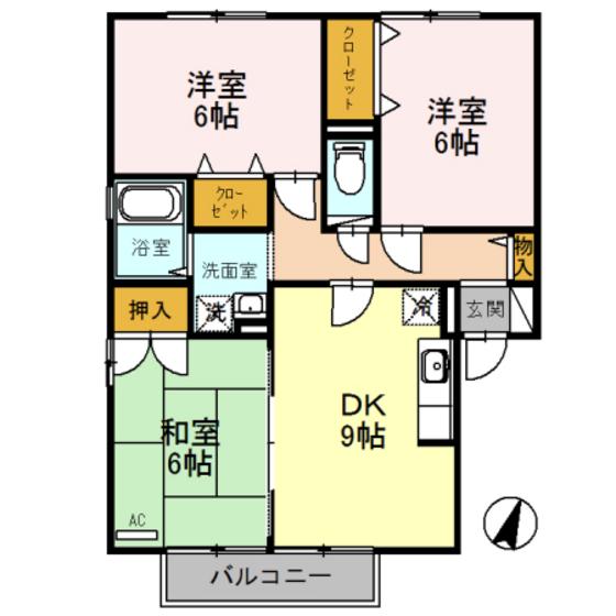 ヴィルクレール A棟(3DK/1階)の間取り写真