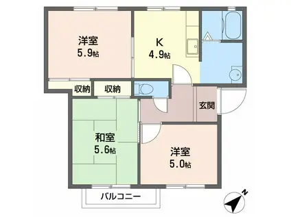 サンハイツ加古川(3K/2階)の間取り写真