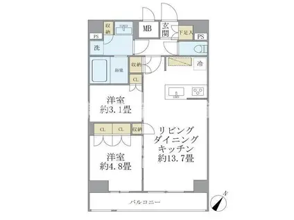 ジオエント駒込(2LDK/7階)の間取り写真