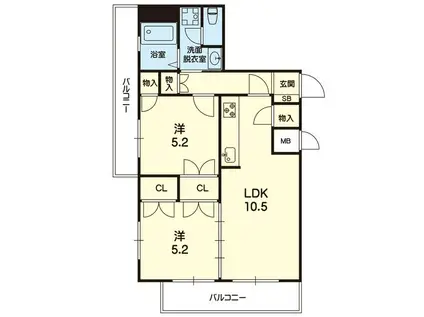 ヒルクレストフォーエス水前寺(2LDK/3階)の間取り写真