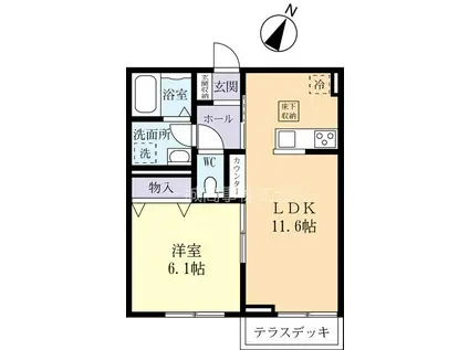 かすみがうら市(1LDK/1階)の間取り写真