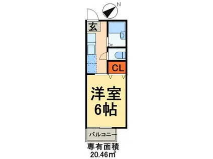 ウイスティリア南花園(ワンルーム/2階)の間取り写真