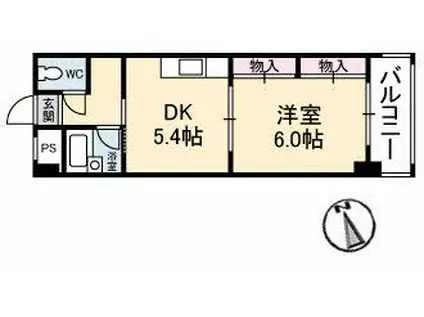 メゾンブランシュ(1DK/4階)の間取り写真