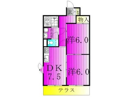 ジュネパレス柏第69(2DK/3階)の間取り写真