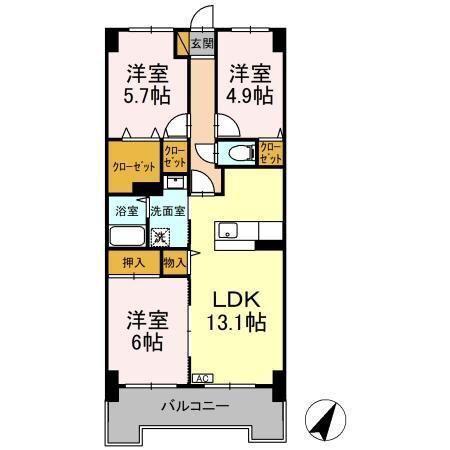 ヒロ末広(3LDK/7階)の間取り写真