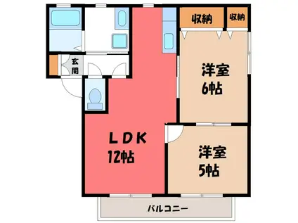 ラ・フランスD(2LDK/1階)の間取り写真