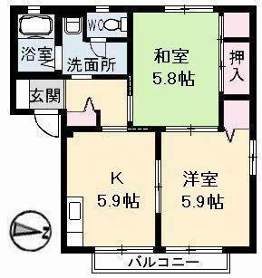 フレグランス駅家 B棟(2DK/2階)の間取り写真