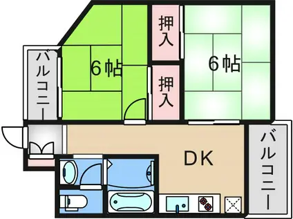 ハイツ二美園(2DK/3階)の間取り写真