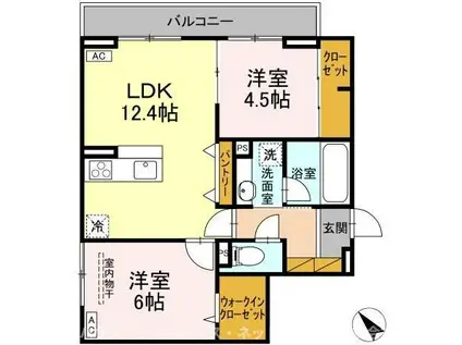 セレミュウ(2LDK/3階)の間取り写真